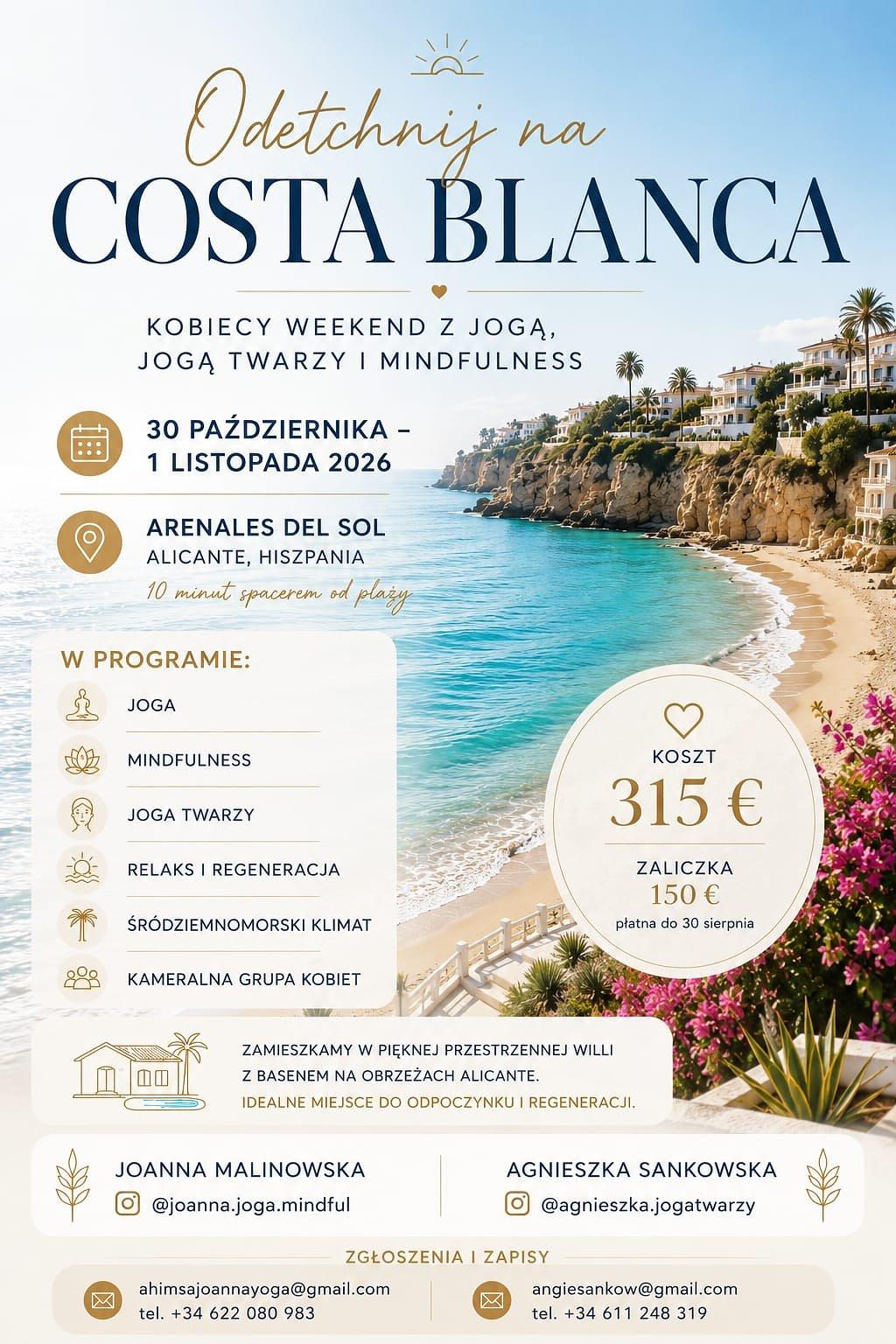 Odetchnij na Costa Blanca/ joga, mindfulness, joga twarzy